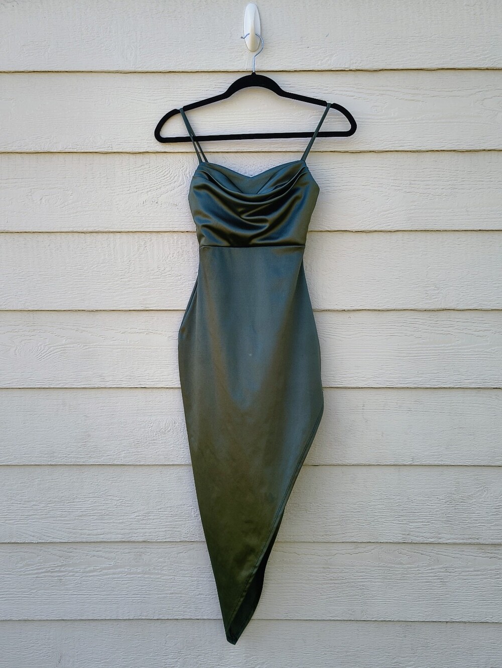 Windsor Sage Satin Asymmetrical Slip Dress